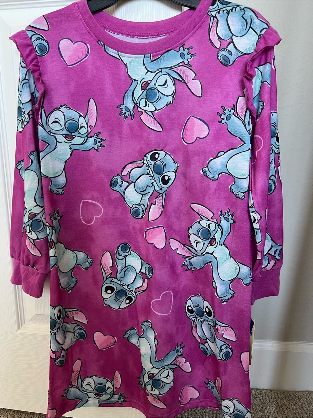 Disney Girls' Purple-Pink Stitch Long-Sleeve Nightgown $14 NWT Size 7/8